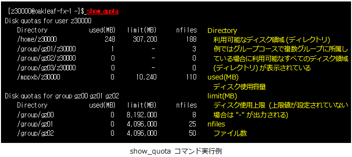 show_quota コマンド実行例